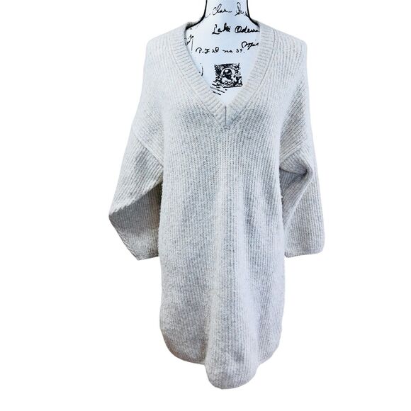 Topshop Oatmeal V-neckline knit Sweater relax tunic size XS lagenlook soft cozy - Picture 15 of 16